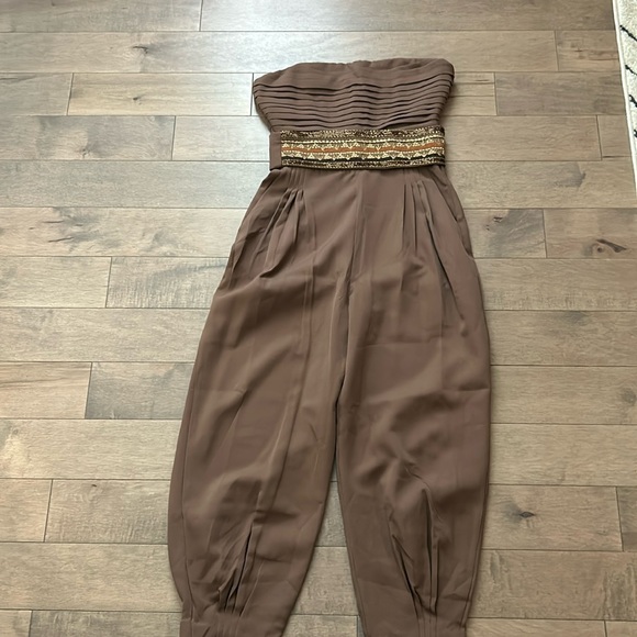 Nikita Mhaisalkar brown jumpsuit with beaded belt anthropologie - Picture 2 of 6